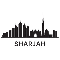 Obraz premium Sharjah skyline. Landscape Sharjah, UAE. Vector illustration. Vector black silhouette. with white background.