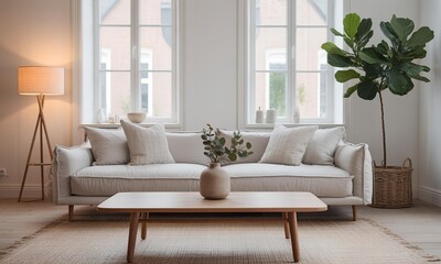Cozy Scandinavian Living Room Interior with Natural Wood Details