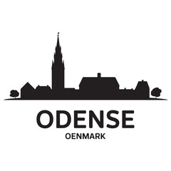 Obraz premium Odense skyline silhouette. Landscape Odense, Denmark. Vector illustration. Vector black silhouette. with white background.