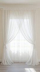Bright window elegantly adorned with sheer white curtains. Soft, diffused natural light illuminates the space.