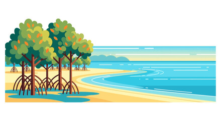 Obraz premium Mangrove trees thrive along coastline in tropical landscape serenity