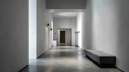 Modern Minimalist Hallway with Concrete Floor and White Walls