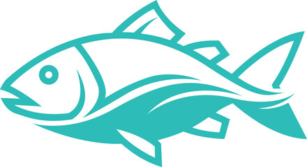 Stylized teal outline drawing of a fish, showing detailed fins and tail.