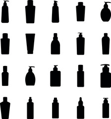 Fototapeta premium Elegant silhouette of multiple cosmetic bottles isolated on transparent background for beauty branding