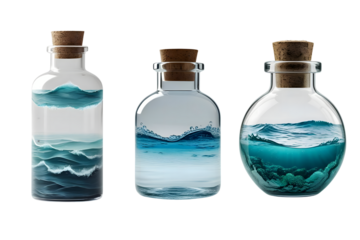 Ocean Waves Captured In Glass Bottles 4k , Generative AI