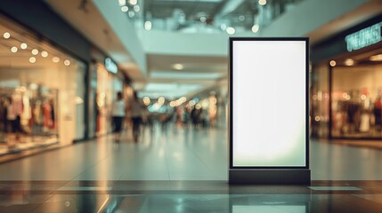 Blank Advertisement Billboard Mockup Display in Shopping Mall Interior, Modern Commercial Space for Retail Marketing