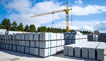 Construction site with precast concrete beams