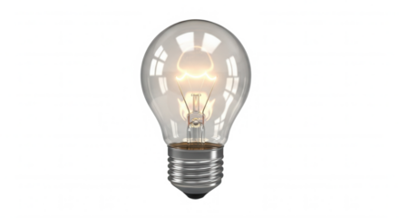 Glowing lightbulb casts warm glow on a pure transparent background