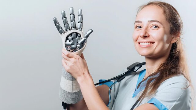 4k video of a doctor with a prothesis arm.