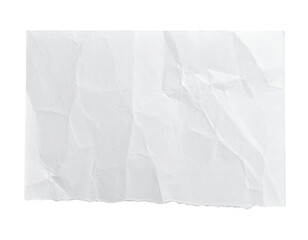 A wrinkled, crumpled sheet of white paper displaying texture and folds.