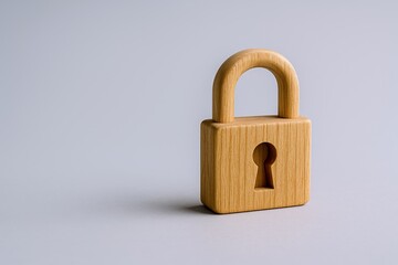 Naklejka premium Wooden Padlock on a Neutral Background Representing Security, Protection, and Privacy in a Clean, Minimalist Style