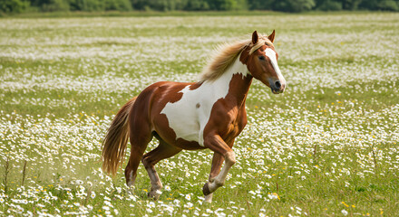 Fototapeta premium Paint Horse in Daisy Field PNG