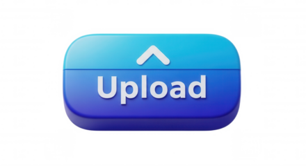 Blue Upload Button on transparent background, Featuring Arrow Icon