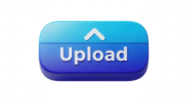 Blue Upload Button on transparent background, Featuring Arrow Icon