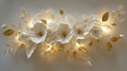 Elegant handcrafted floral arrangement with bright lights and gold accents