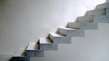Modern concrete staircase against a white wall