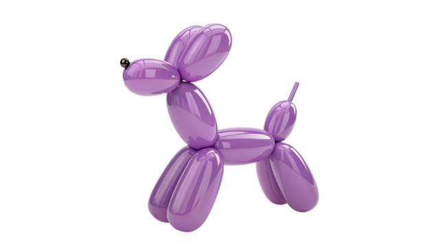 Shiny Purple Balloon Dog Sculpture on transparent Background glossy