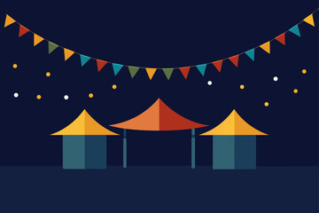 Obraz premium Illustration of three tents with festive garland and lights
