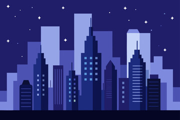 Naklejka premium Illustration of a city skyline at night with stars above it