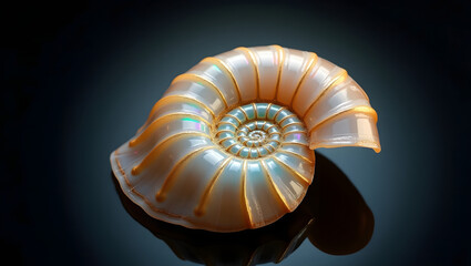 Obraz premium Iridescent Nautilus Shell on Black Gloss — Marine Macro Still Life