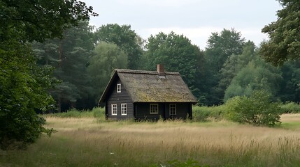 Obraz premium Traditional Wooden Cabin in Nature
