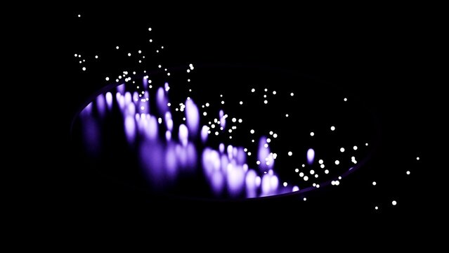 digital artwork featuring an abstract circular arrangement of glowing purple shapes