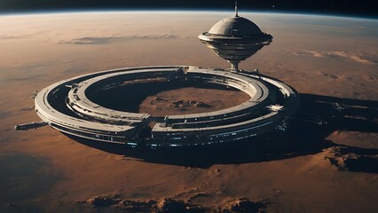 Futuristic Mars Base Colony with Space Station Sci-Fi Settlement