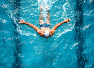 young man swimming in the pool