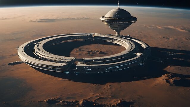 Futuristic Mars Base Colony with Space Station Sci-Fi Settlement - Powered by Adobe