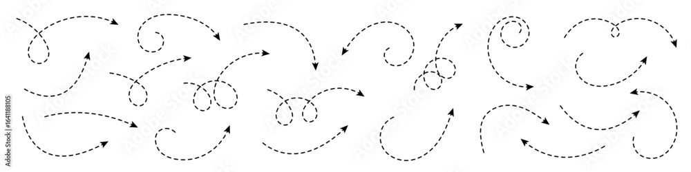 Wall mural set of curved arrows with dashed lines.