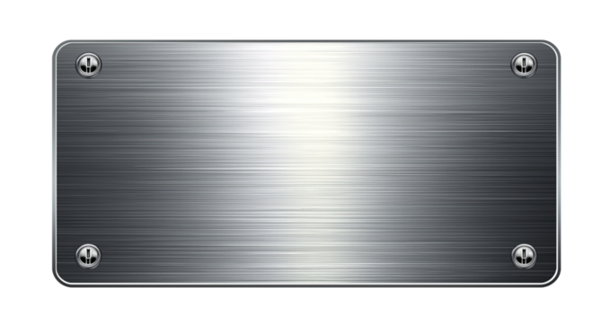 silver shiny blank metal nameplate on transparent background, cutout