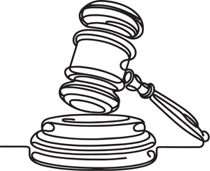 Judge's gavel continuous one line drawing