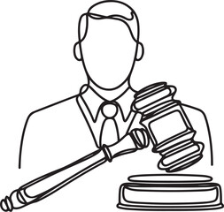 Judge's gavel continuous one line drawing