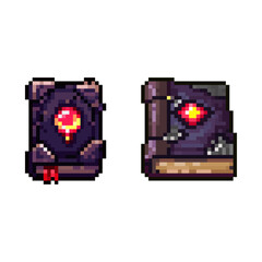 Obraz premium Collection of Mysterious Pixel Art Magic Books and Spellbooks for Fantasy Games