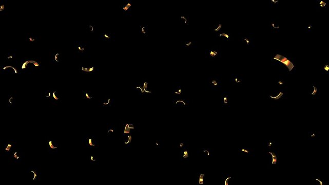 Gold confetti falls on transparent background