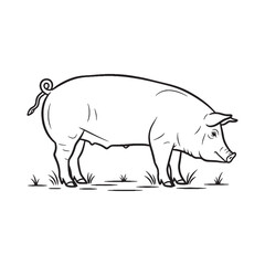 Happy Pig Line Art – Pig Vector Outline Drawing with Distinct Farm Style – Pig Drawing – Vector of Pig – Pig Outline

