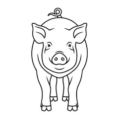 Simple Pig Line Art – Pig Vector Illustration Artistic Drawing with Rounded Shape – Pig Drawing – Line Art Drawing of Pig – Pig Icon

