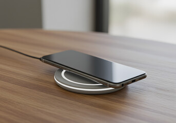 Smartphone on wireless charging pad modern technology concept
