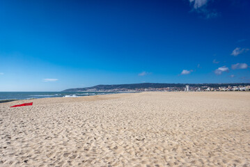 Atlantic Ocean wide beach in Figueira da Foz city, Coimbra District of Portugal
