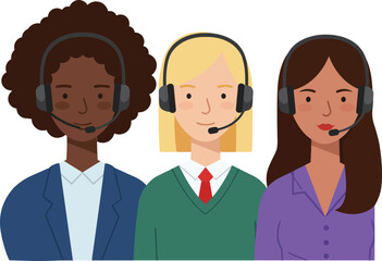 Diverse customer support team with headsets providing professional communication and assistance service