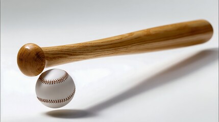 Baseball Bat and Ball Still Life Composition on White Background for Sports Advertising and Design