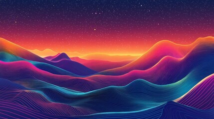 Abstract neon landscape with vibrant colors, perfect for futuristic backgrounds and designs
