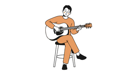 Minimalist Illustration of a Man Playing Acoustic Guitar, Ideal for Music Education, Entertainment, and Creative Lifestyle Promotion