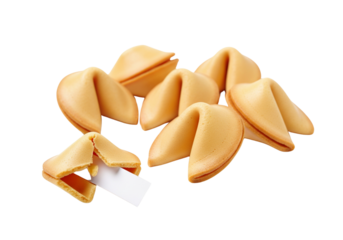 Golden Fortune Cookies with Blank Message Slip Isolated on White Background
