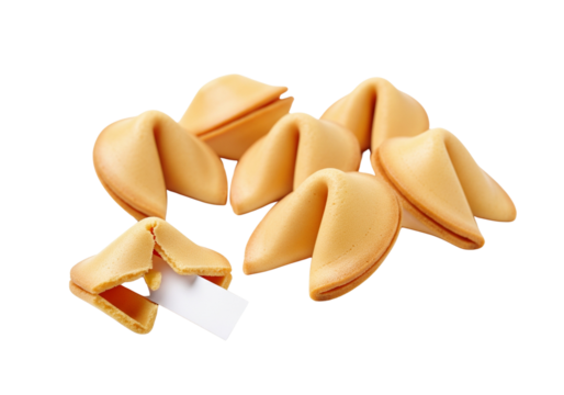 Golden Fortune Cookies with Blank Message Slip Isolated on White Background