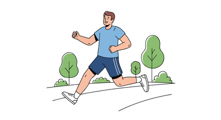 Dynamic Illustration of a Man Running Outdoors for Fitness and Well-being, Suitable for Health and Wellness Campaigns and Active Lifestyle Promotion