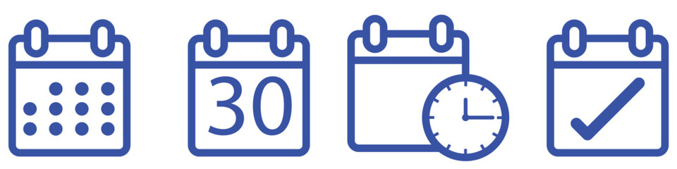 Calendar, planner, and reminder symbols in outline style for UI, website, and business organization.