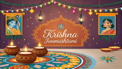 Happy janmashtami peacock feather beautiful background design