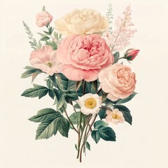 Fototapeta premium Flowers illustration vintage bouquet.