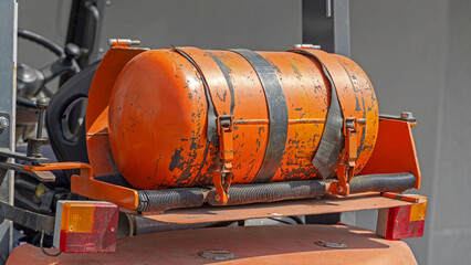 Rear End Mounted Orange Lpg Bottle at Gas Powered Forklift Truck